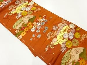 アンティーク　地紙に草花模様織出し名古屋帯（着用可）